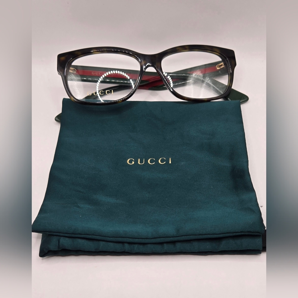 Gucci Eyeglass Frames – Tortoise / Green & Red Stripe Model GG0278O